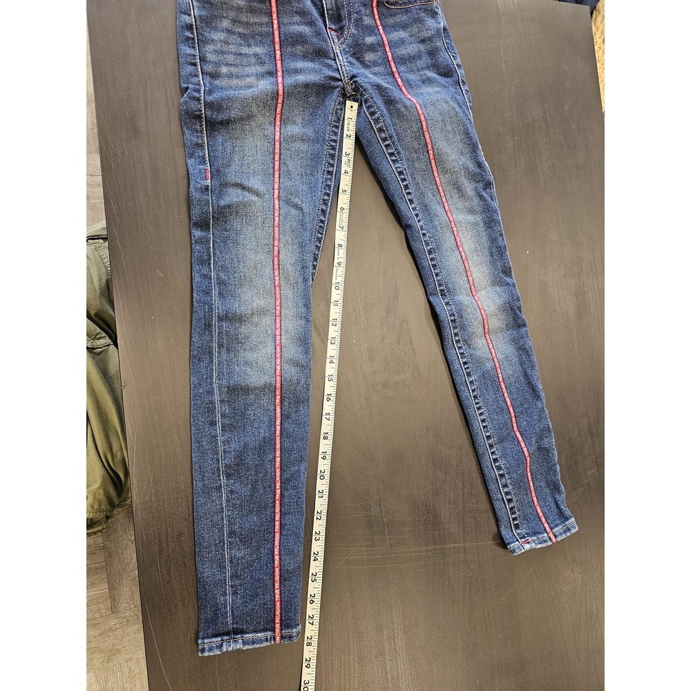 True Religion Jeans Womens 26 Blue Jennie Curvy Mid Rise Skinny Red Trim Denim - Picture 4 of 8